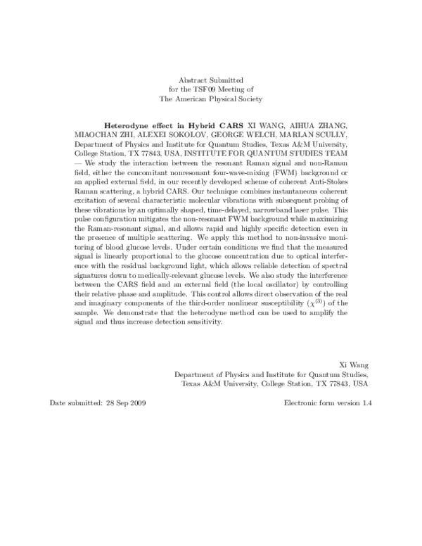 (PDF) Heterodyne effect in Hybrid CARS Alexei Sokolov Academia.edu