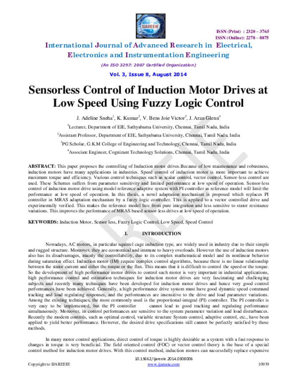 (PDF) Sensorless Control of Induction Motor Drives atLow Speed Using ...