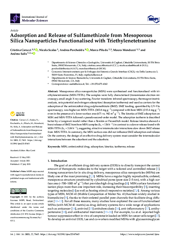 (PDF) Adsorption and Release of Sulfamethizole from Mesoporous Silica ...