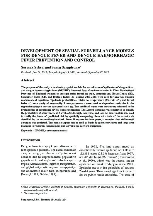 (PDF) Development of Spatial Surveillance Models for Dengue Fever and ...