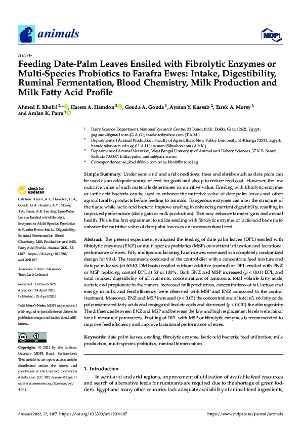 (PDF) Feeding Date-Palm Leaves Ensiled with Fibrolytic Enzymes or Multi ...