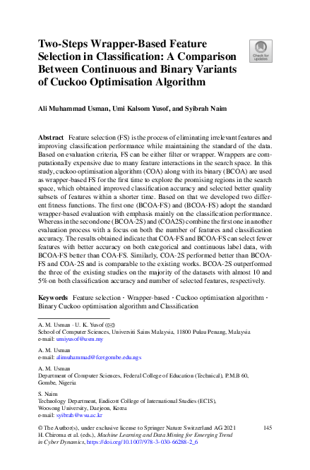 (PDF) Two-Steps Wrapper-Based Feature Selection in Classification: A ...