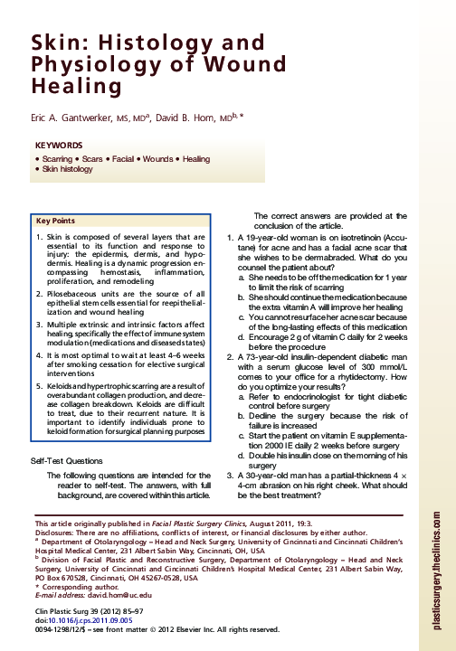 (PDF) Skin: histology and physiology of wound healing