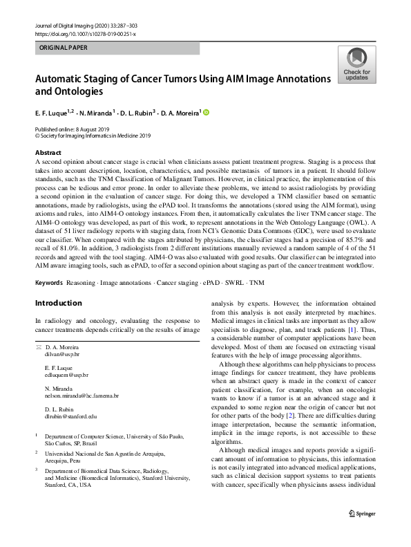 (PDF) Automatic Staging of Cancer Tumors Using AIM Image Annotations ...