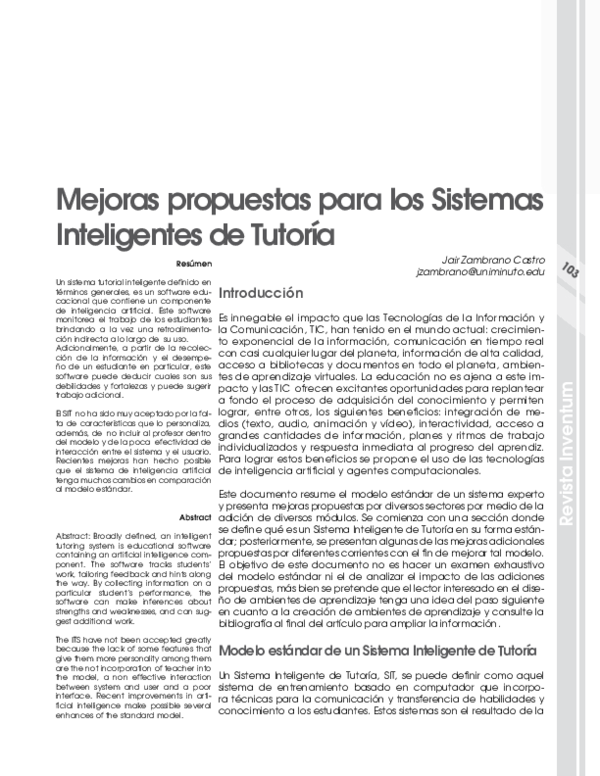 (PDF) Mejoras propuestas para los sistemas inteligentes de tutoría