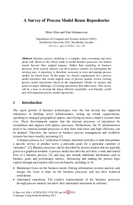 (PDF) A Survey of Process Model Reuse Repositories