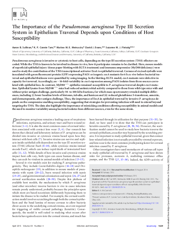 (PDF) The Importance of the Pseudomonas aeruginosa Type Three Secretion ...
