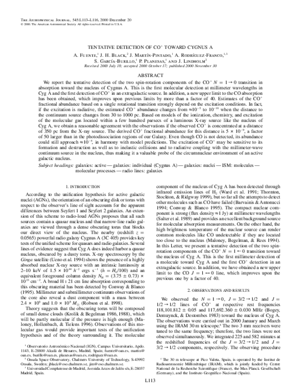 (PDF) Tentative Detection of CO[TSUP]+[/TSUP] toward Cygnus A