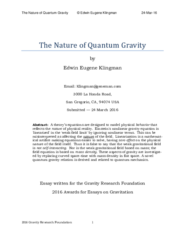 (PDF) The Nature of Quantum Gravity