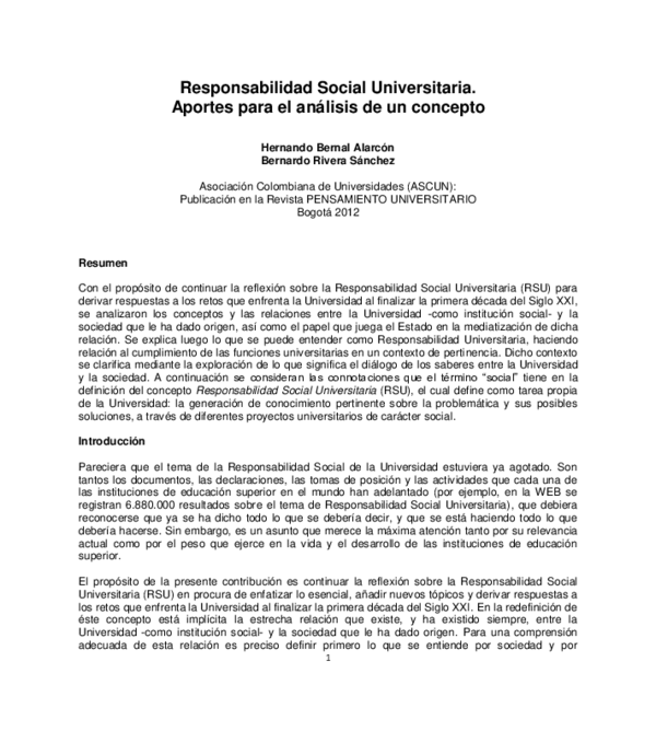 Pdf Responsabilidad Social Universitaria Aportes Para El Análisis De