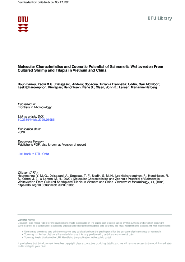 (PDF) Molecular Characteristics and Zoonotic Potential of Salmonella ...