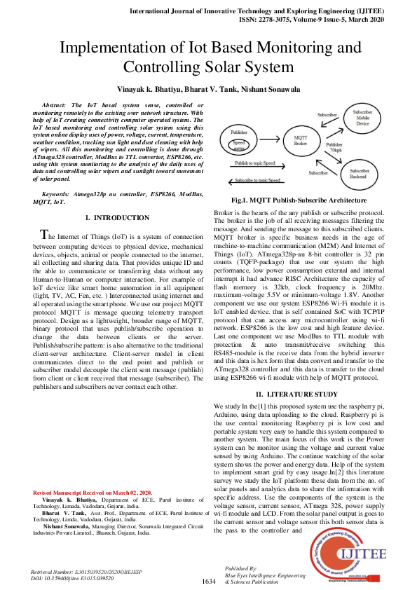 (PDF) Implementation of Iot Based Monitoring and Controlling Solar System