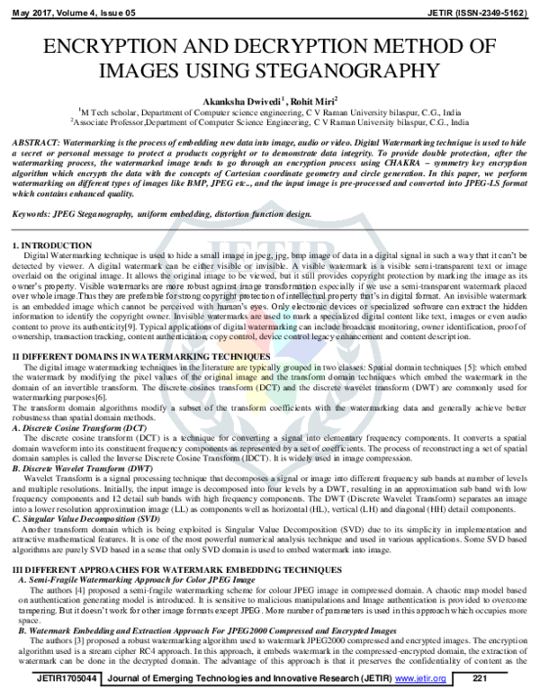 (PDF) Encryption and Decryption Method of Images Using Steganography ...