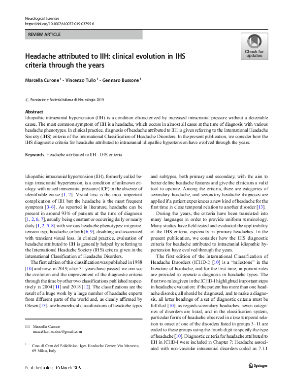 (PDF) Headache attributed to IIH: clinical evolution in IHS criteria ...