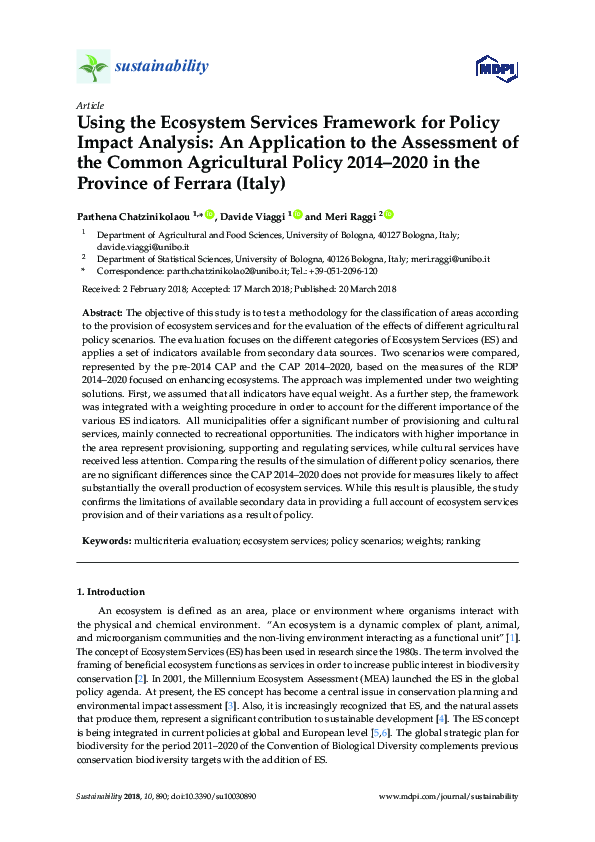 (PDF) Using the Ecosystem Services Framework for Policy Impact Analysis ...