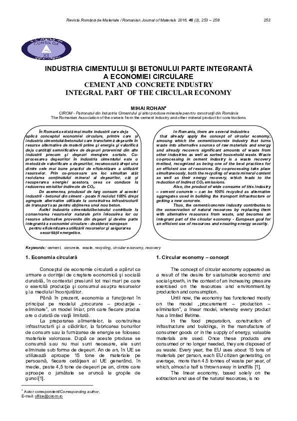 (PDF) Industria Cimentului Şi Betonului Parte Integrantă a Economiei ...