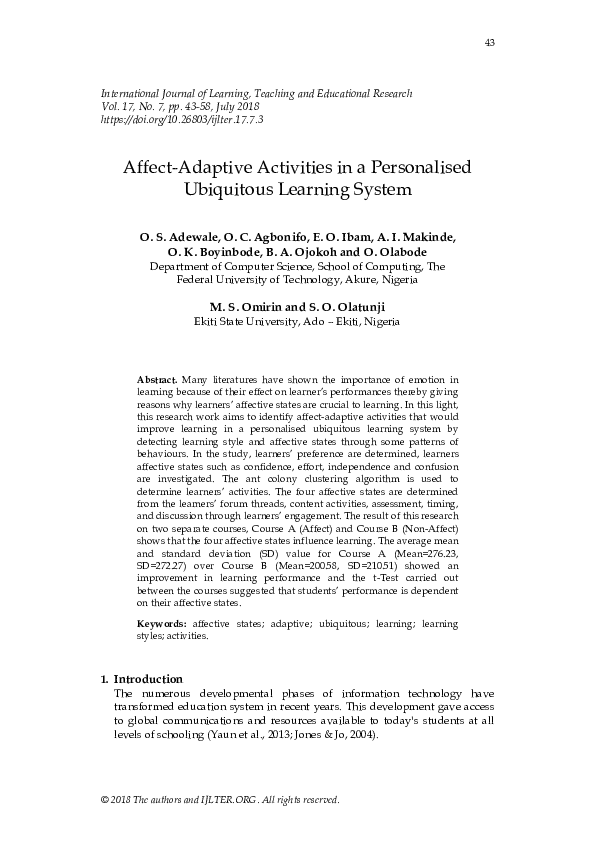 (PDF) Affect-Adaptive Activities in a Personalised Ubiquitous Learning ...