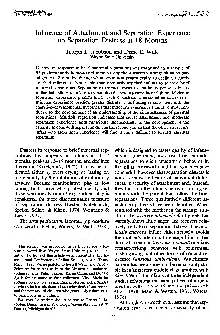 (PDF) Influence of attachment and separation experience on separation ...
