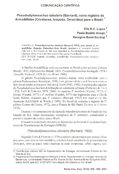Pseudodiploexochus tabularis (Barnard), novo registro de Armadillidae (Crustacea, Isopoda, Oniscidea) para o Brasil