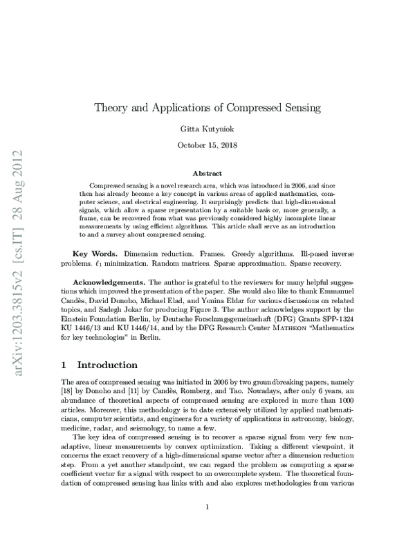 (PDF) Theory and applications of compressed sensing