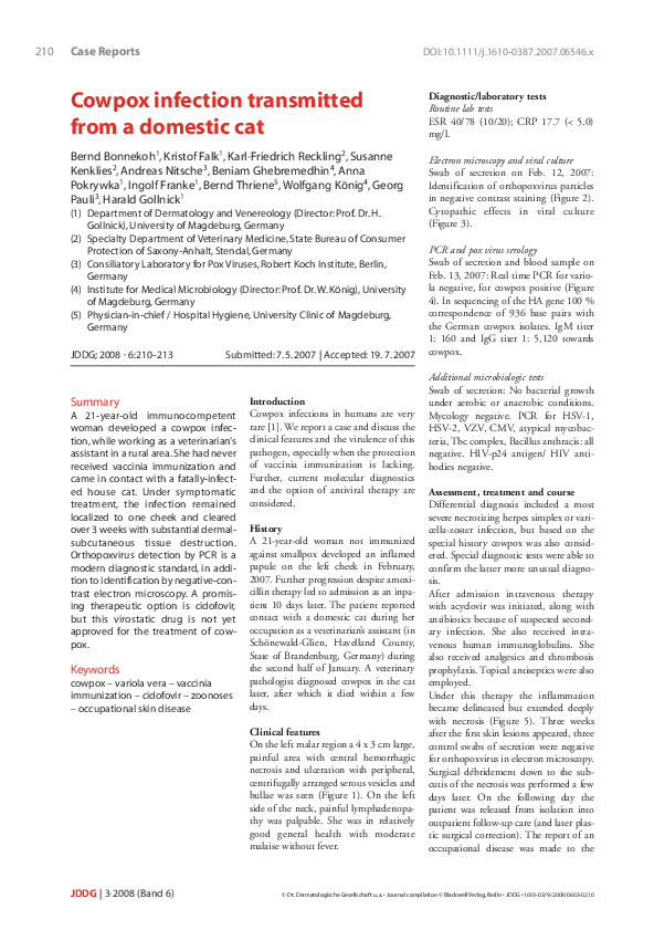 (PDF) Cowpox infection transmitted from a domestic cat