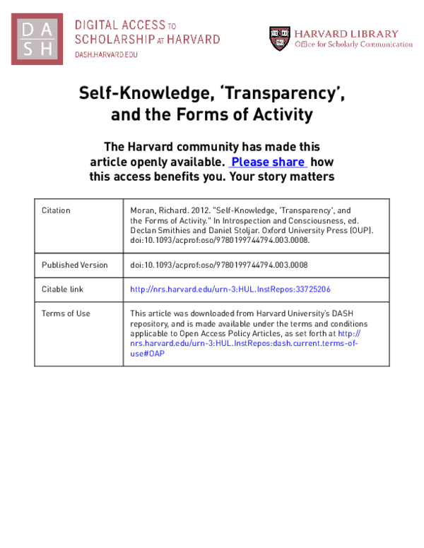(PDF) Self-Knowledge, ‘Transparency’, and the Forms of Activity
