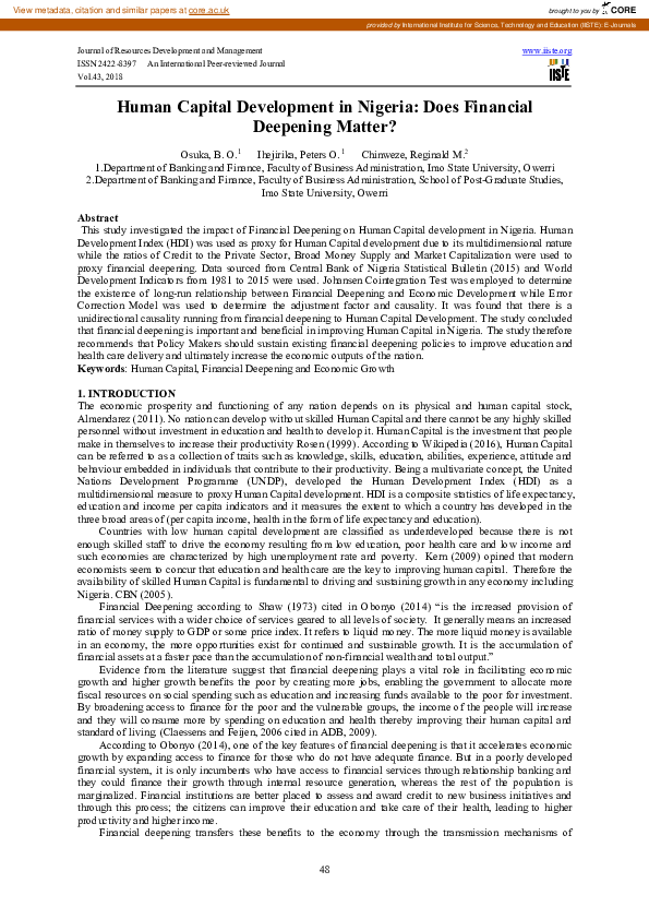(PDF) Human Capital Development in Nigeria: Does Financial Deepening ...