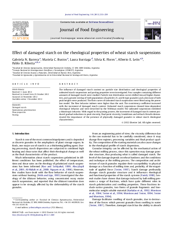 (PDF) Effect of damaged starch on the rheological properties of wheat ...
