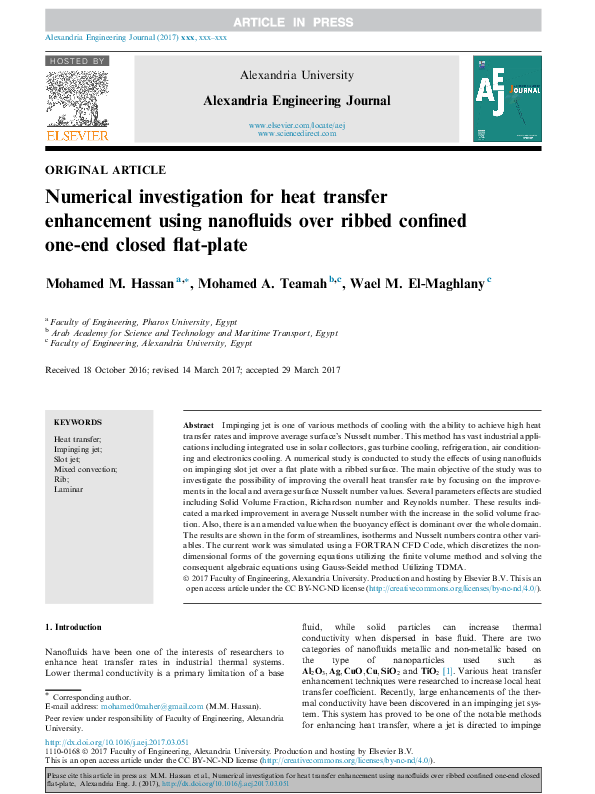 (PDF) Numerical investigation for heat transfer enhancement using ...