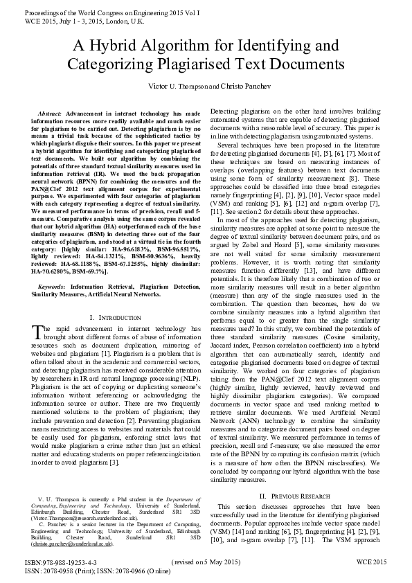 (PDF) A Hybrid Algorithm for Identifying and Categorizing Plagiarised ...