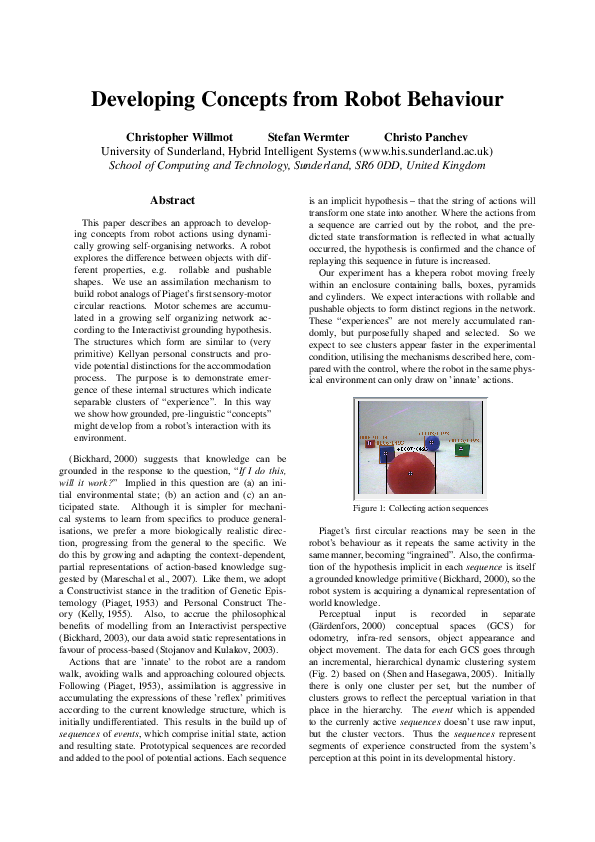 (PDF) Developing Concepts from Robot Behaviour