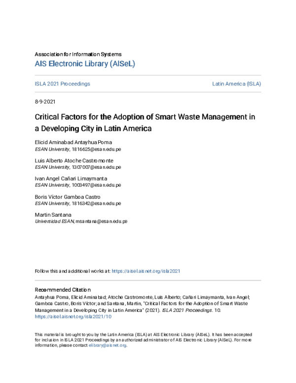 (PDF) Critical Factors for the Adoption of Smart Waste Management in a ...
