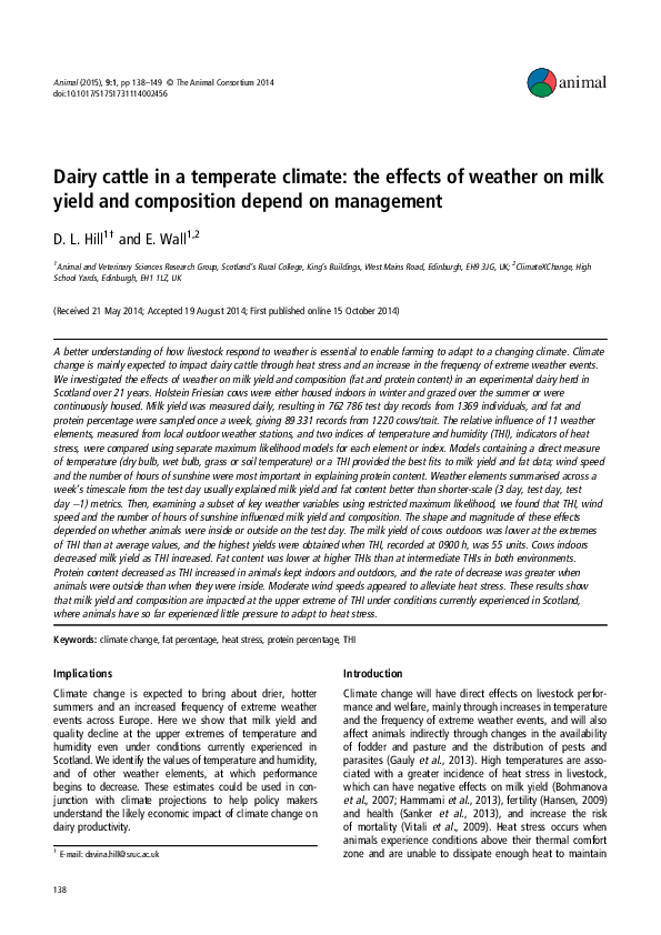 (PDF) Dairy cattle in a temperate climate: the effects of weather on ...