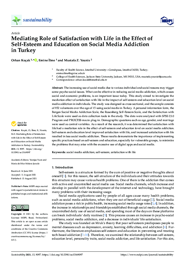 (PDF) Mediating Role of Satisfaction with Life in the Effect of Self ...