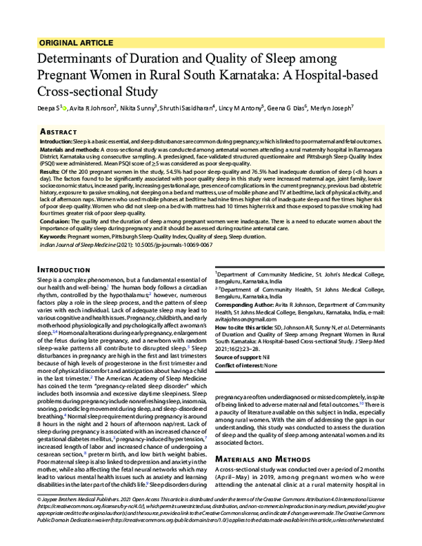 (PDF) Determinants of Duration and Quality of Sleep among Pregnant ...