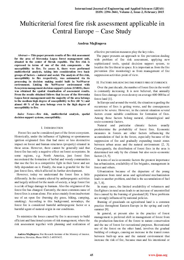 (PDF) Multicriterial forest fire risk assessment applicable in Central ...
