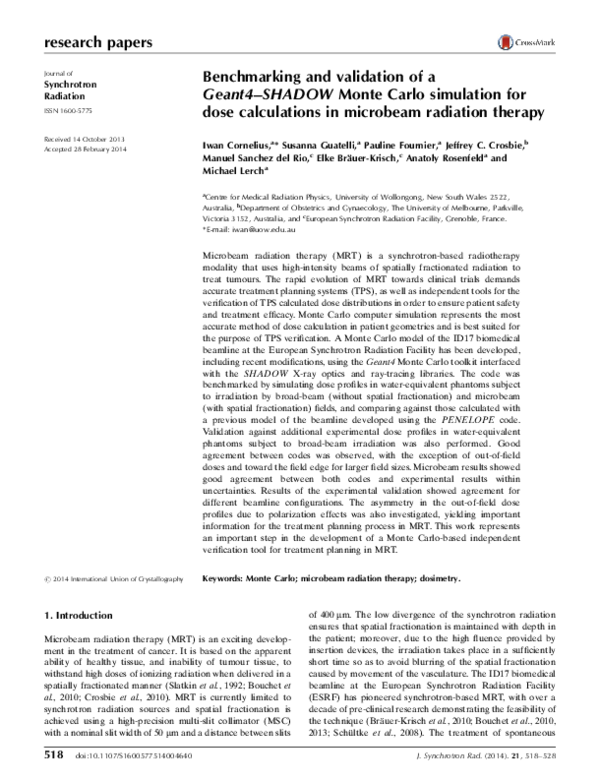 (PDF) Benchmarking and validation of a Geant4–SHADOW Monte Carlo ...