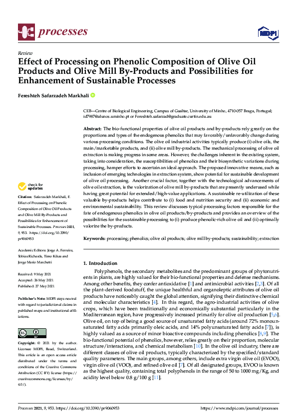 (PDF) Effect of Processing on Phenolic Composition of Olive Oil ...