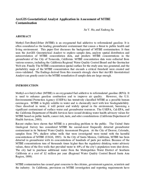 (PDF) ArcGIS Geostatistical Analyst Application in Assessment of MTBE ...