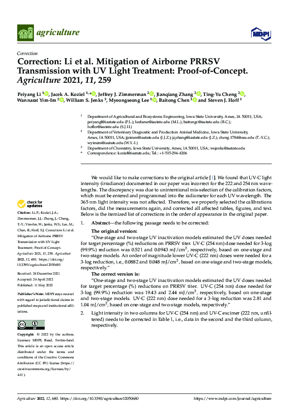 (PDF) Correction: Li et al. Mitigation of Airborne PRRSV Transmission ...
