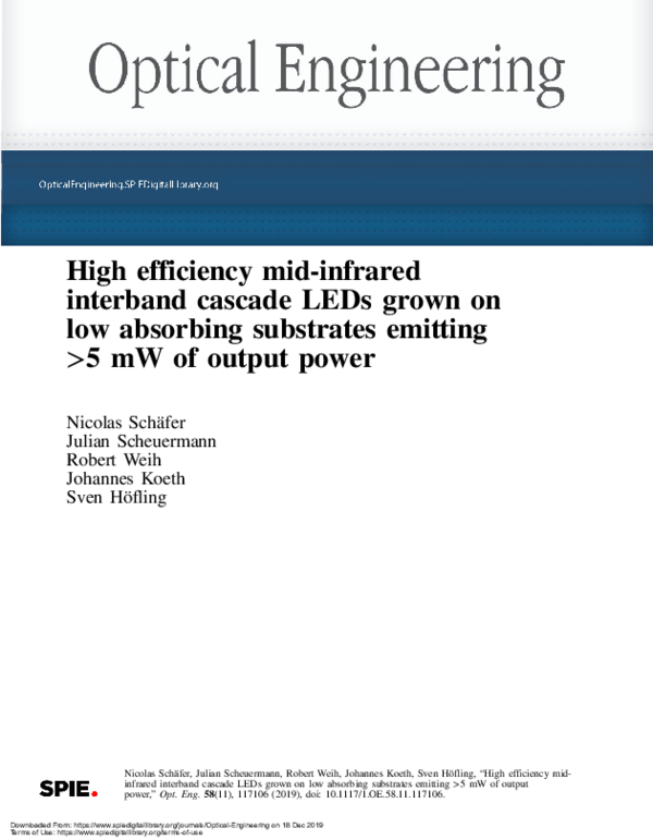 (PDF) High efficiency mid-infrared interband cascade LEDs grown on low ...