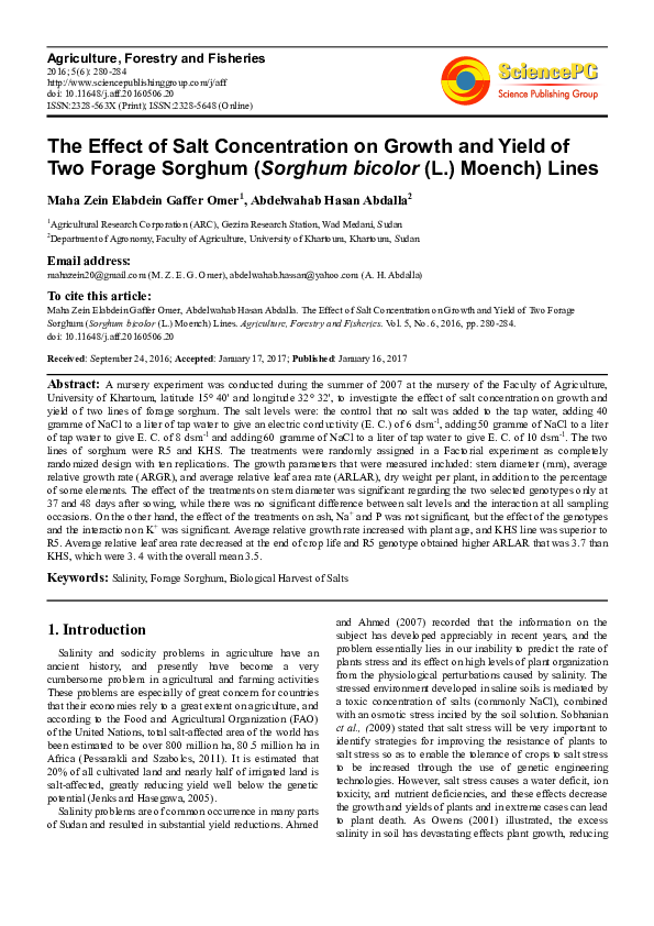 (PDF) The Effect of Salt Concentration on Growth and Yield of Two ...