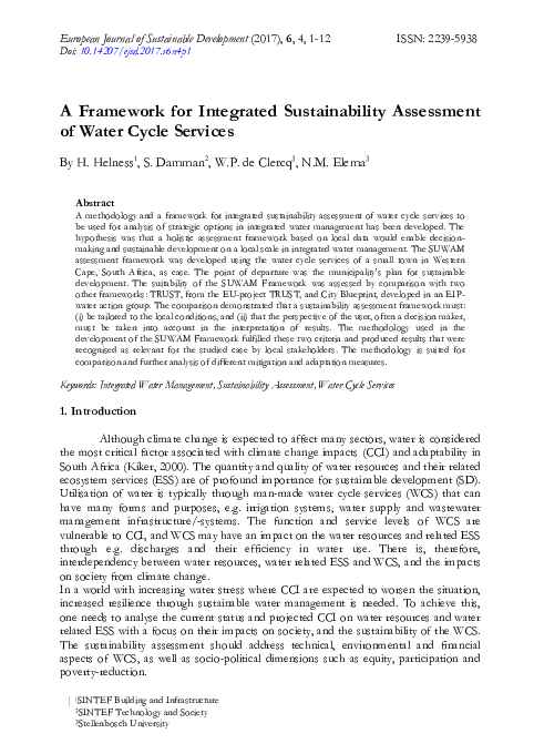 (PDF) A Framework for Integrated Sustainability Assessment of Water ...