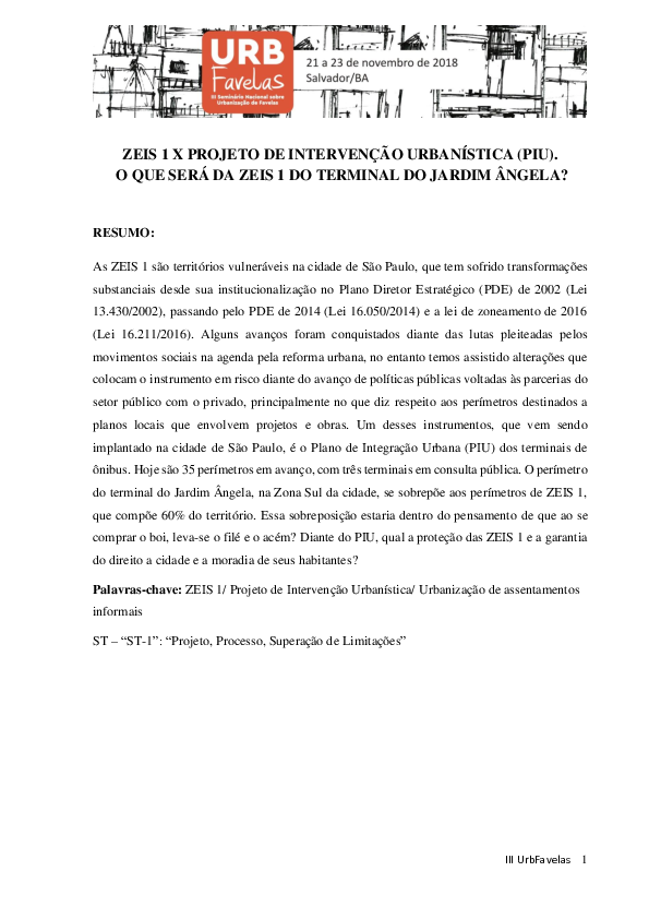 (PDF) Zeis 1 X Projeto De Intervenção Urbanística (Piu). O Que Será Da ...