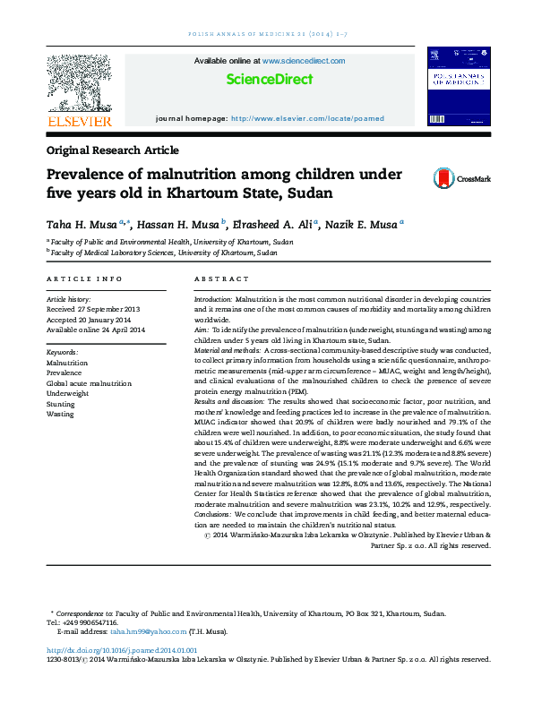(PDF) Prevalence of malnutrition among children under five years old in ...