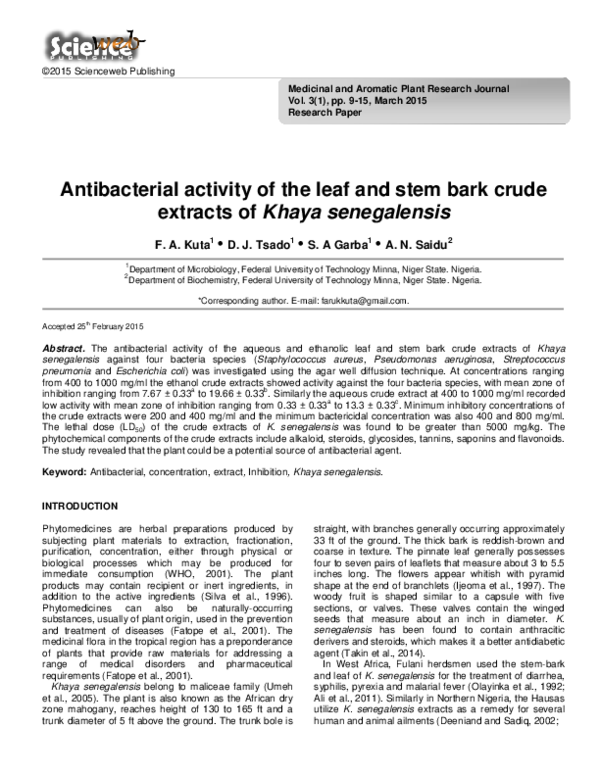 (PDF) Antibacterial activity of the leaf and stem bark crude extracts ...