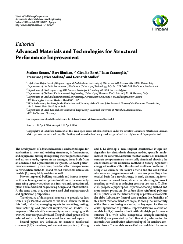 (PDF) Advanced Materials and Technologies for Structural Performance ...