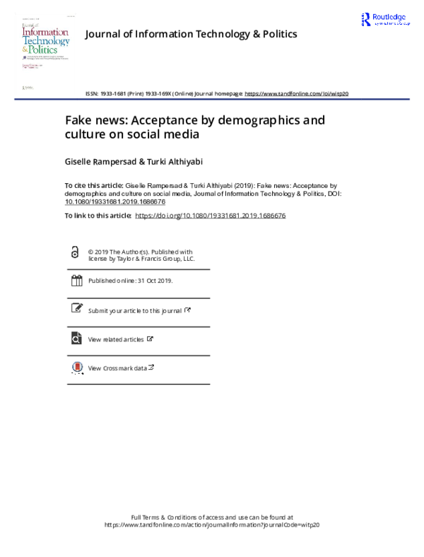 (PDF) Fake news: Acceptance by demographics and culture on social media