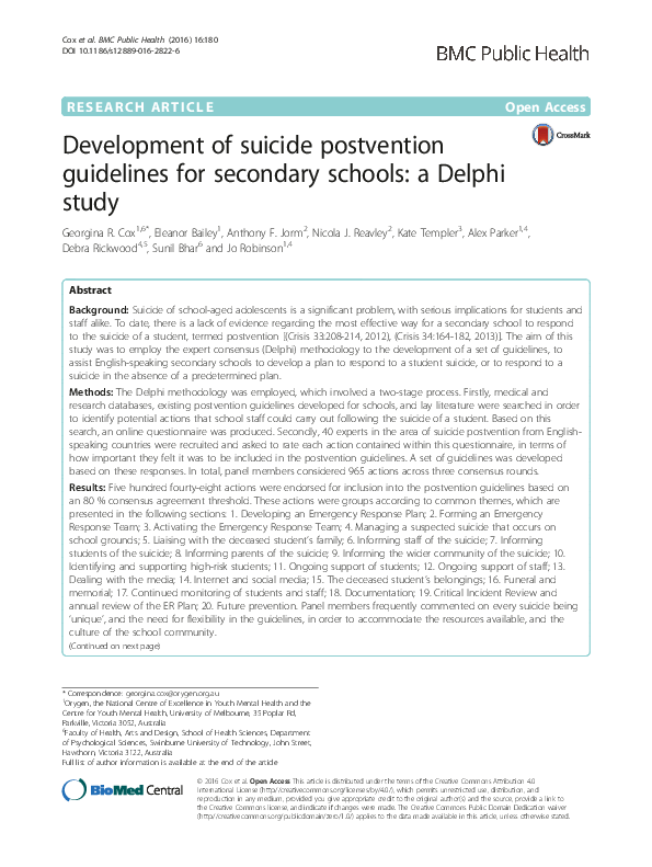 (PDF) Development of suicide postvention guidelines for secondary ...