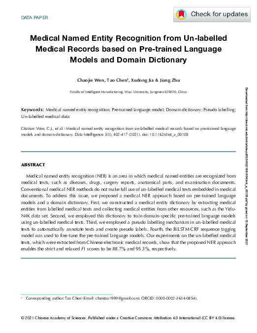 (PDF) Medical Named Entity Recognition from Un-labelled Medical Records ...
